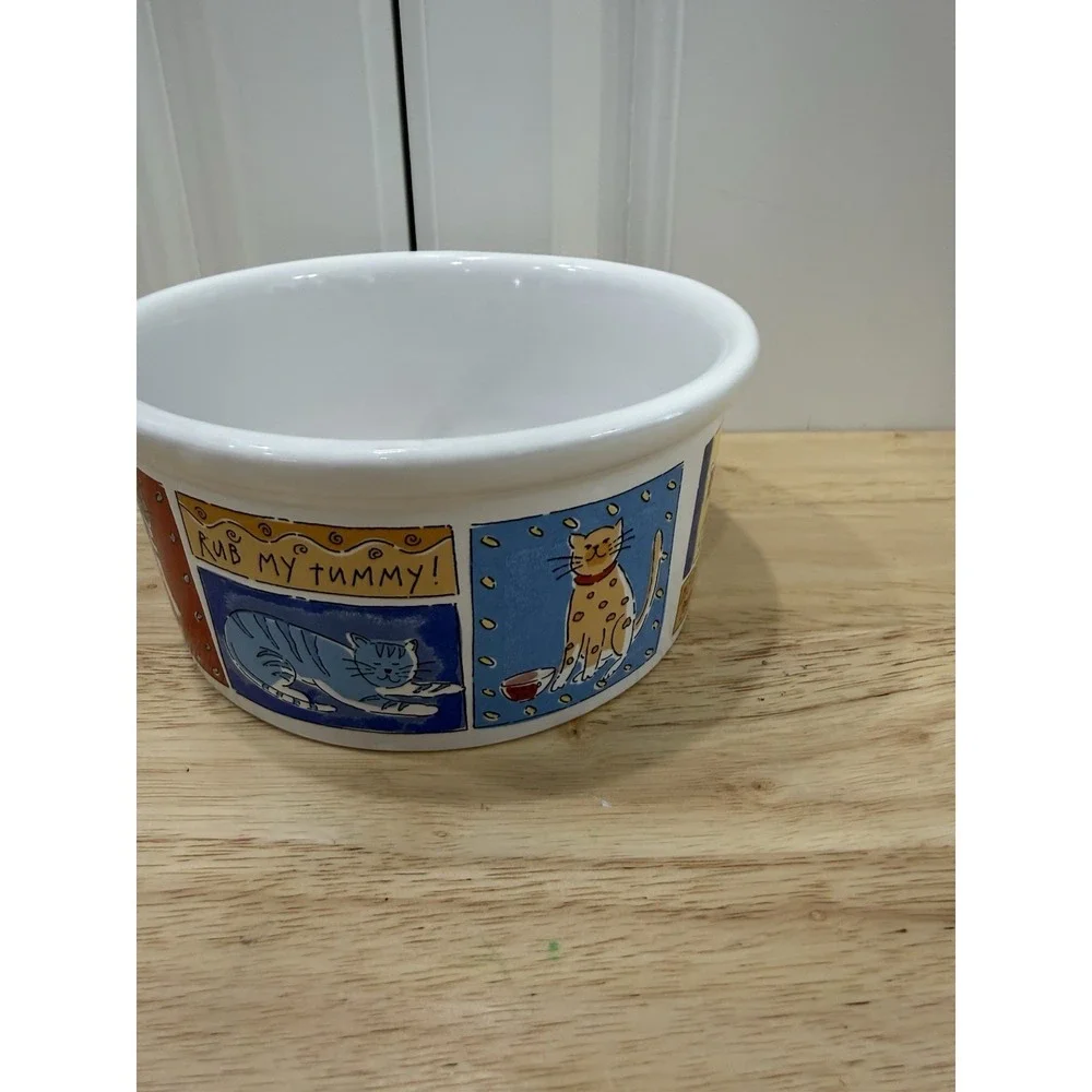 Signature Housewares Cat Bowl By Riviera Van Beers Stoneware 'Feed Me Cat' Print